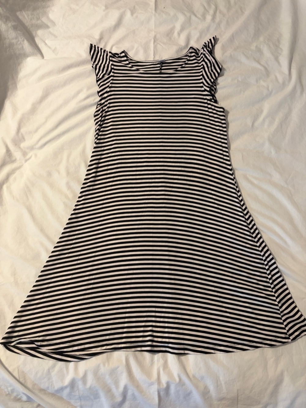 Striped Black & White Flutter Sleeve Women's Dress